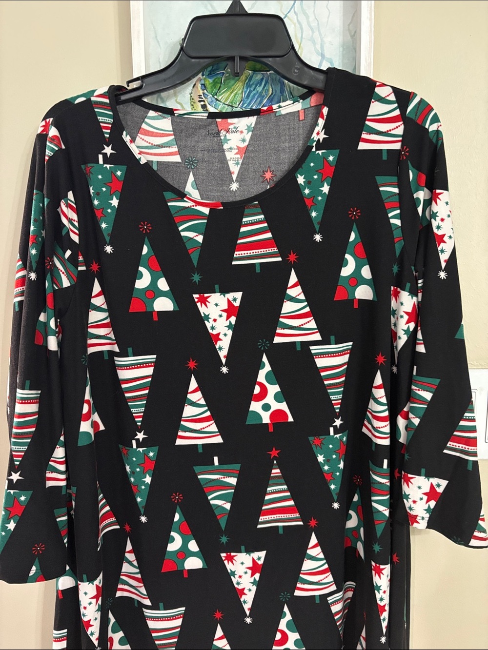 North Pole Women’s Black Christmas Tree Print Swing Dress - Picture 2 of 5